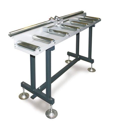 Metallkraft MRB Standard B - Szer.: 400 mm, Dł.: 2 m - Przenośnik rolkowy z mechanizmem pomiaru długości.
