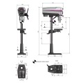 Schemat i wymiary gabarytowe na rysunku technicznym Optimum DP 26-F (400V)