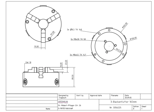 Optimum - Uchwyt trójszczękowy Ø 165 mm