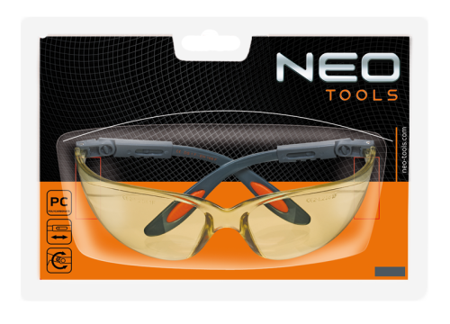 Neo Tools - Okulary ochronne poliwęglanowe, żółte soczewki.